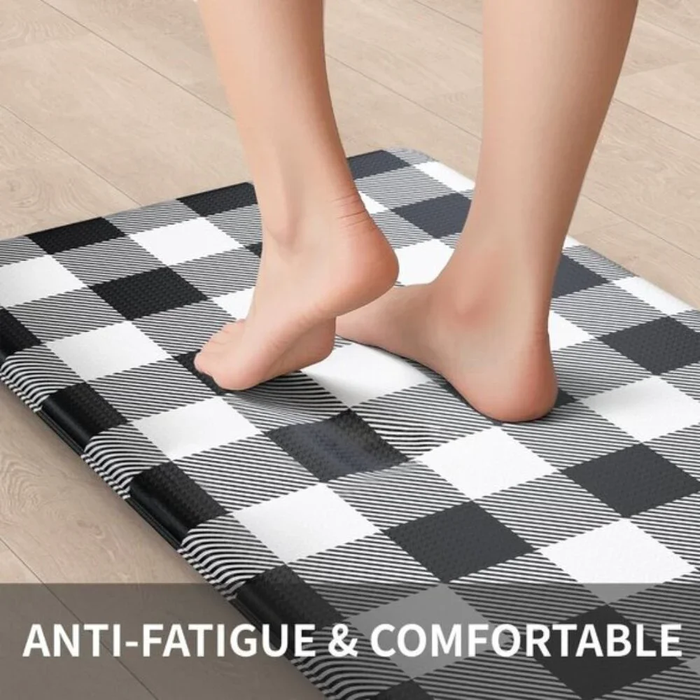 2Pcs Black White Farmhouse Kitchen Mats, Waterproof Anti Fatigue Non Slip Carpet